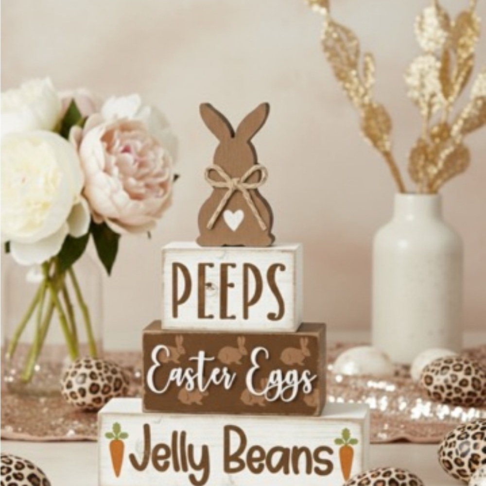 Rustic Easter Bunny Block Set - Brown and White